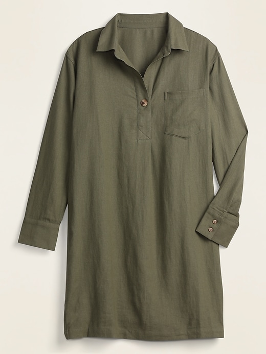 Image number 1 showing, Linen-Blend Shirt Shift Dress