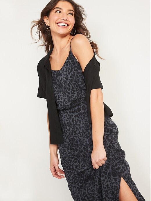 Image number 2 showing, Waist-Defined Leopard-Print Slub-Knit Midi Cami Dress