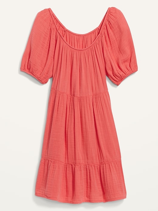 Image number 3 showing, Tiered Puff-Sleeve Swing Dress