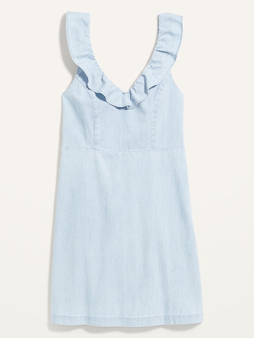 Image number 3 showing, Sleeveless Ruffled Fit & Flare Chambray Dress for Women