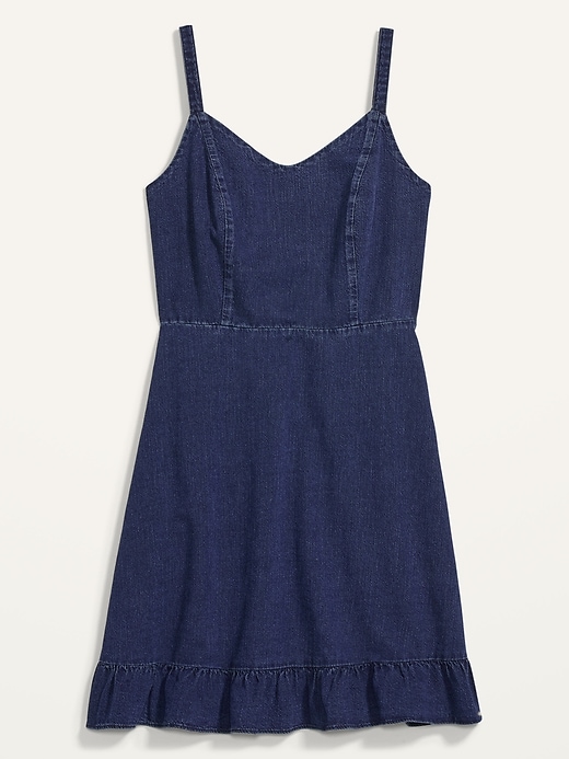Image number 1 showing, Fit & Flare Cami Ruffle-Hem Jean Dress