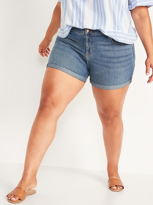 Image number 7 showing, Mid-Rise Dark-Wash Jean Shorts -- 3-inch inseam