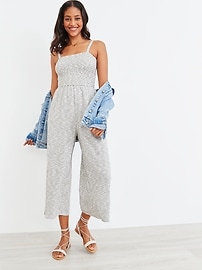 View large product image 3 of 3. Smocked-Top Textured-Stripe Cami Jumpsuit