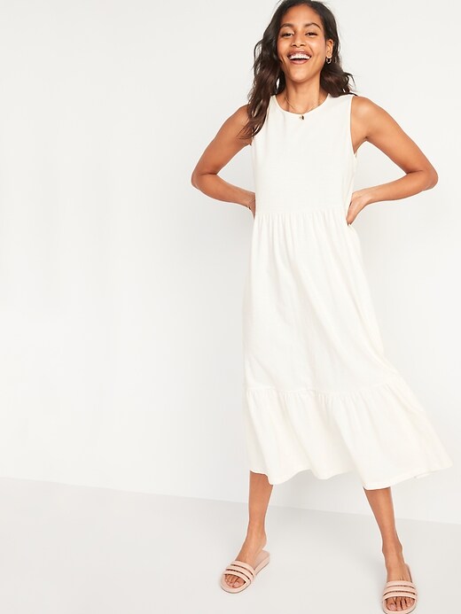 Image number 4 showing, Sleeveless Fit & Flare Tiered Slub-Knit Midi Dress for Women