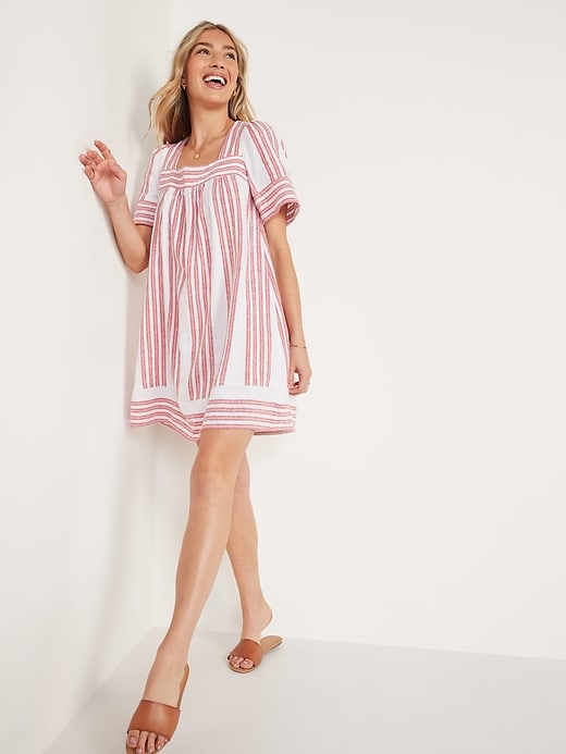 Image number 4 showing, Striped Linen-Blend Swing Dress for Women