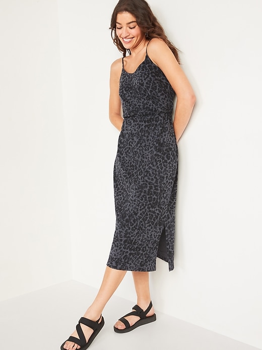 Image number 4 showing, Waist-Defined Leopard-Print Slub-Knit Midi Cami Dress