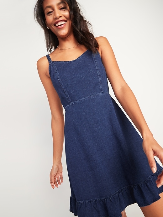 Image number 4 showing, Fit & Flare Cami Ruffle-Hem Jean Dress