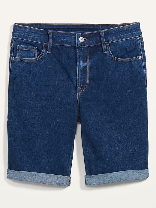 Image number 4 showing, Mid-Rise Dark-Wash Bermuda Jean Shorts -- 9-inch inseam