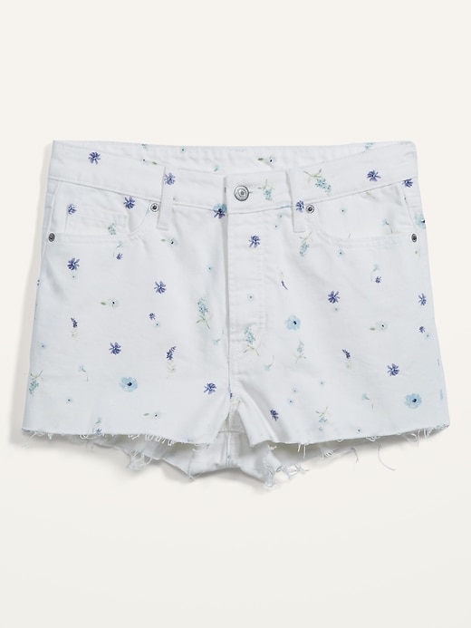Image number 4 showing, High-Waisted O.G. Straight Floral Button-Fly Cut-Off Jean Shorts -- 1.5-inch inseam