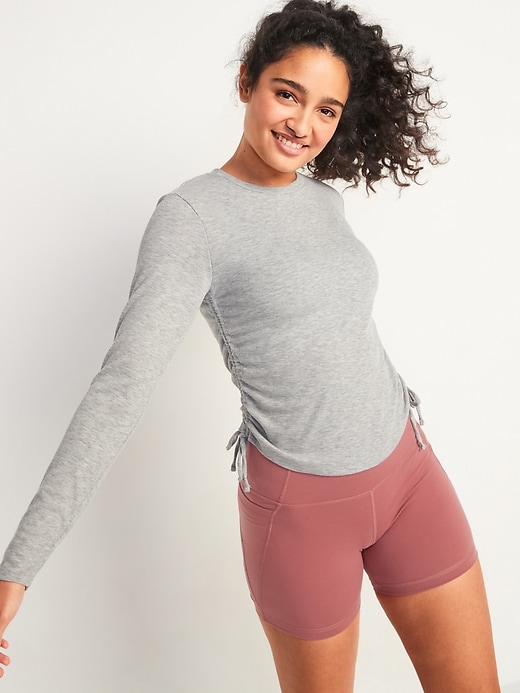 Image number 5 showing, UltraLite Rib-Knit Side-Cinch Long-Sleeve Top