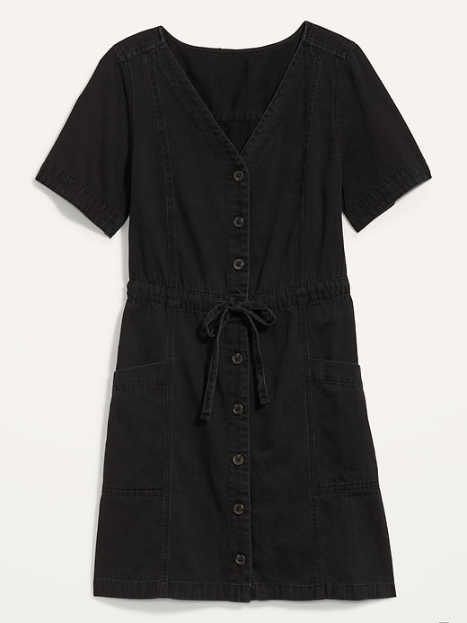 Image number 1 showing, Waist-Defined Short-Sleeve Utility Jean Mini Dress