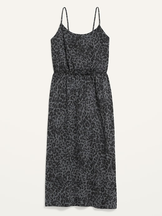 Image number 1 showing, Waist-Defined Leopard-Print Slub-Knit Midi Cami Dress