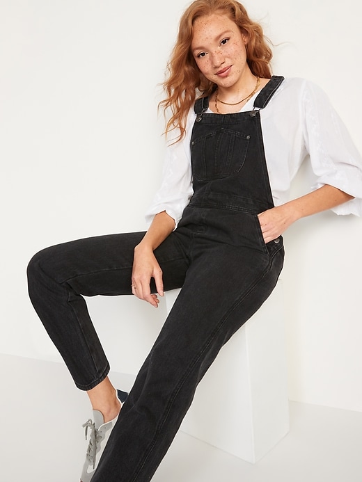 Image number 3 showing, Slouchy Straight Black Jean Overalls