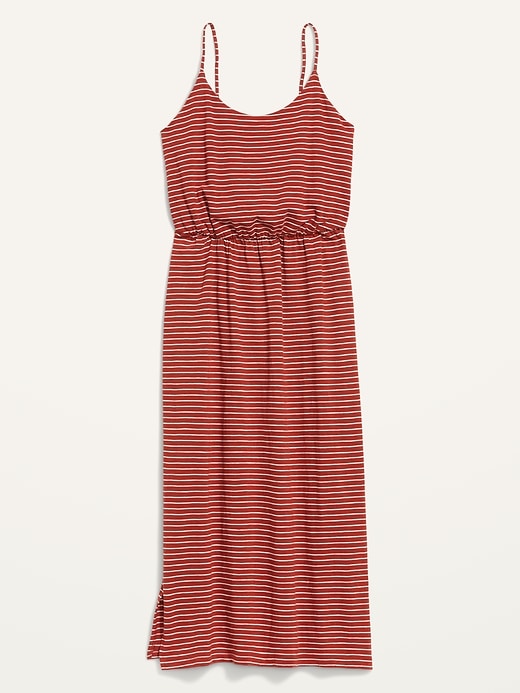 View large product image 2 of 3. Waist-Defined Striped Slub-Knit Midi Cami Dress