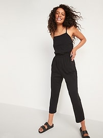 View large product image 3 of 3. Waist-Defined Sleeveless Cropped Cami Jumpsuit
