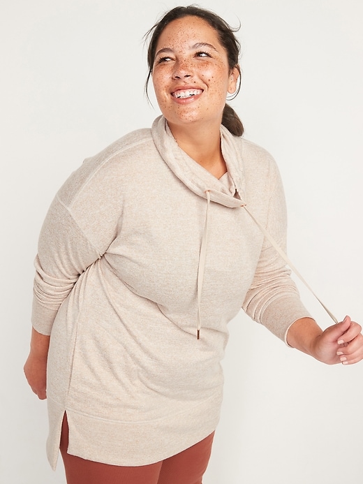 Image number 7 showing, Cowl-Neck Mélange Tunic Sweater
