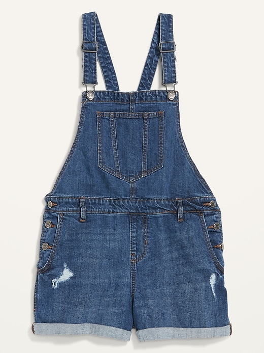 View large product image 1 of 3. Distressed Jean Shortalls for Women