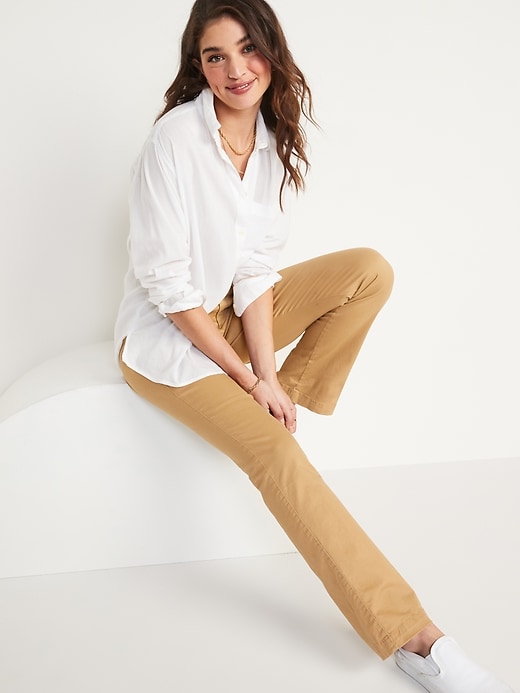 Image number 3 showing, Mid-Rise Boot-Cut Khakis for Women
