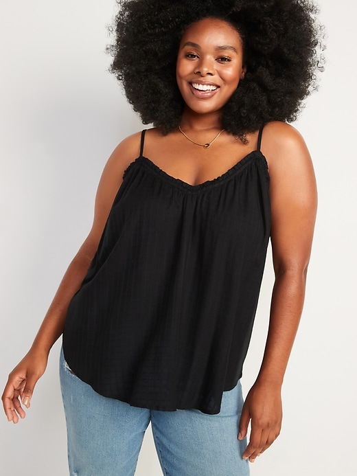 View large product image 1 of 2. Ruffled Textured-Dobby Cami Top for Women