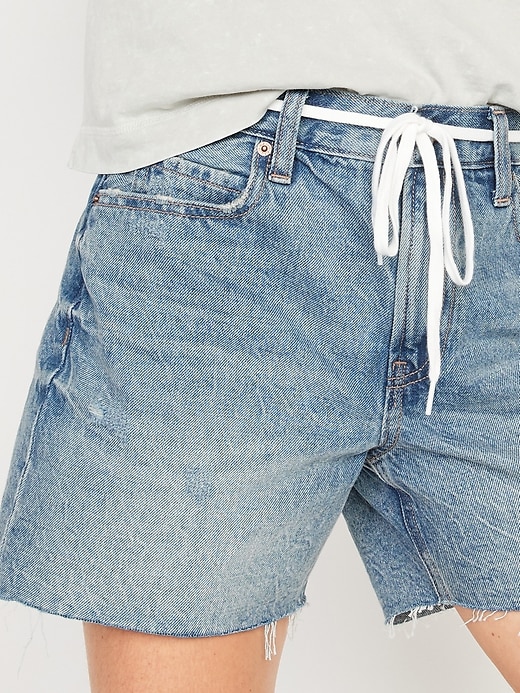 Image number 3 showing, High-Waisted Slouchy Straight Cut-Off Jean Shorts -- 5-inch inseam