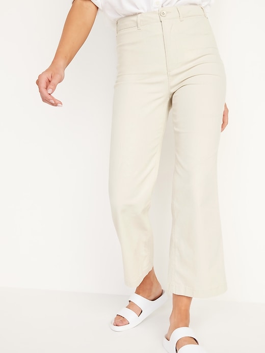 Image number 4 showing, Extra High-Waisted Canvas Wide-Leg Cropped Pants for Women