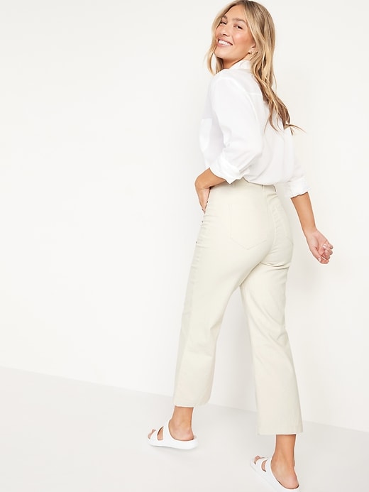 Image number 5 showing, Extra High-Waisted Canvas Wide-Leg Cropped Pants for Women