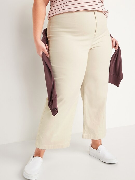 Image number 6 showing, Extra High-Waisted Canvas Wide-Leg Cropped Pants for Women