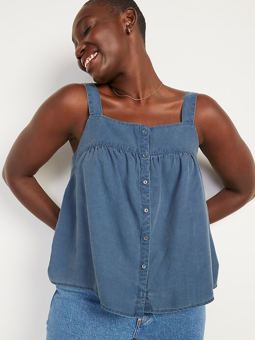 Image number 1 showing, Garment-Dyed Button-Front No-Peek Cami Top