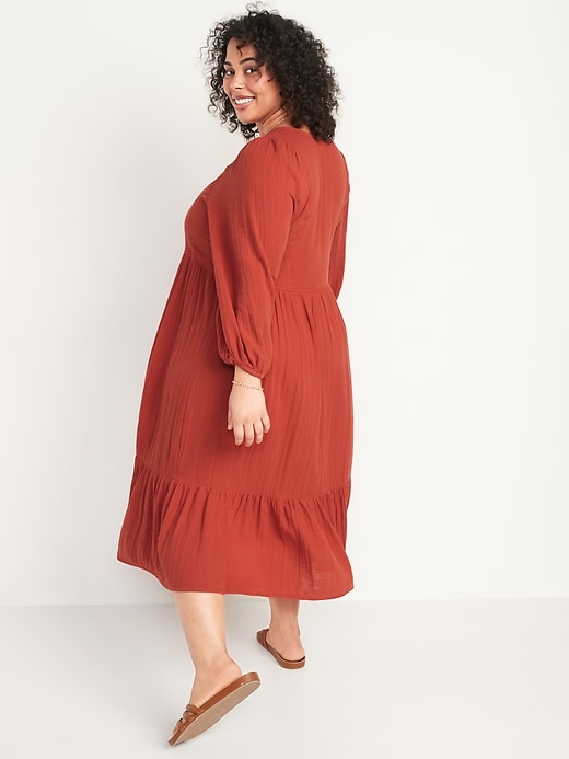 Image number 8 showing, Long-Sleeve Fit & Flare Tiered Midi Dress for Women