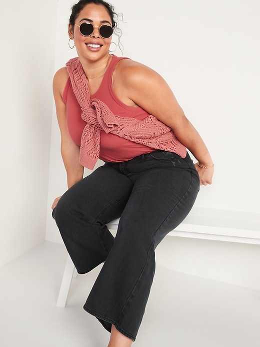 Image number 3 showing, Extra High-Waisted Cropped Wide-Leg Black Jeans