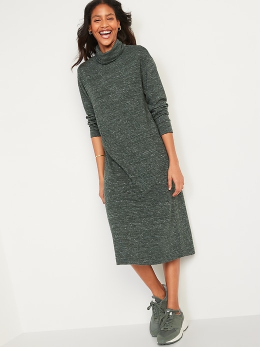 Image number 5 showing, Long-Sleeve Turtleneck Midi Sweater Shift Dress for Women