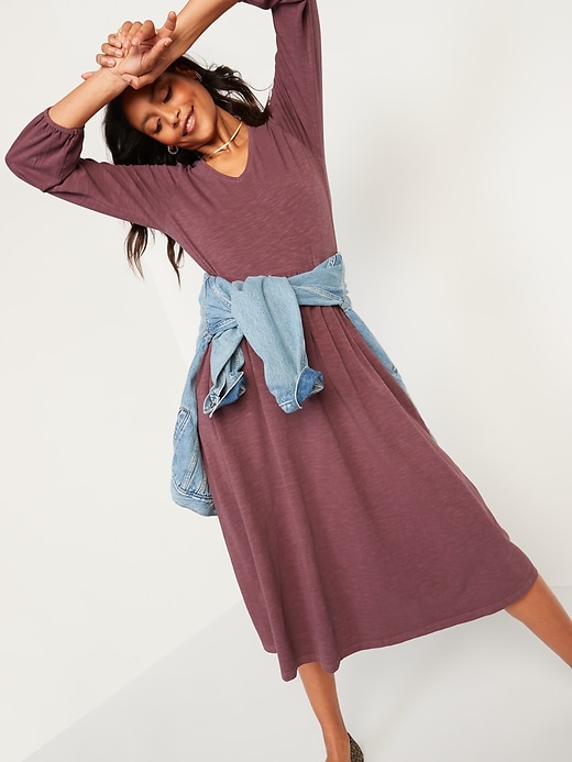Image number 3 showing, Long-Sleeve Fit & Flare Slub-Knit Midi Dress