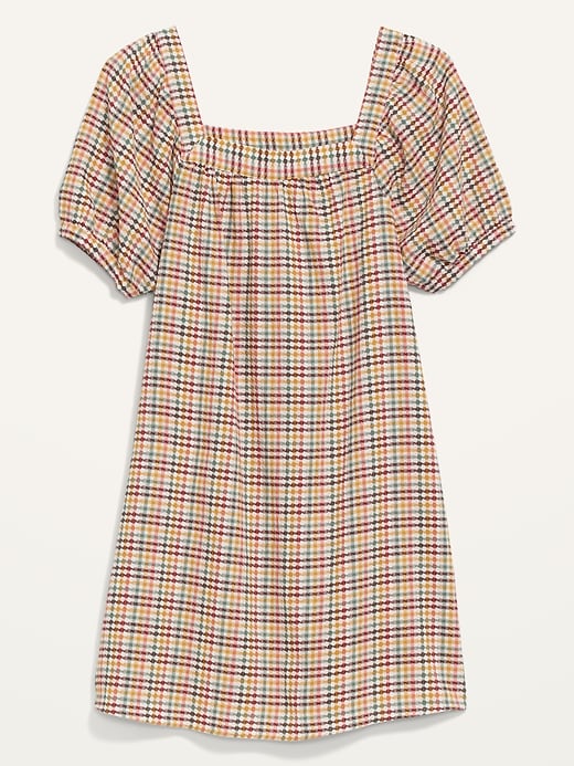 Image number 4 showing, Textured Dobby-Gingham Puff-Sleeve Swing Dress