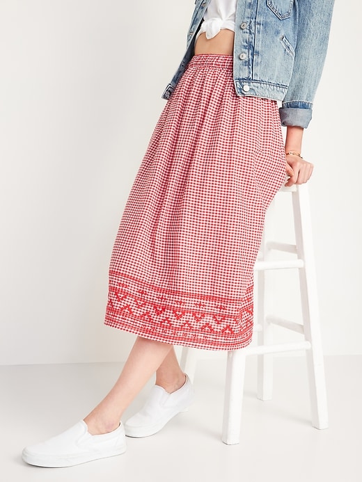 Image number 4 showing, Embroidered Gingham Midi Swing Skirt