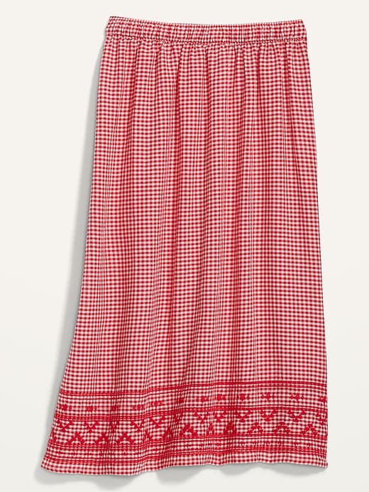 Image number 1 showing, Embroidered Gingham Midi Swing Skirt
