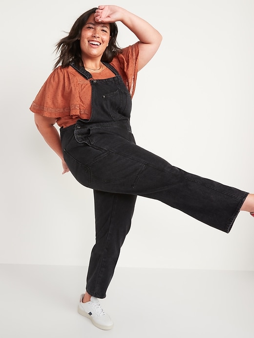 Image number 7 showing, Slouchy Straight Black Jean Overalls