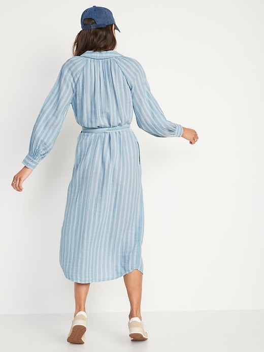 Image number 6 showing, Long-Sleeve Waist-Defined Striped Midi Dress