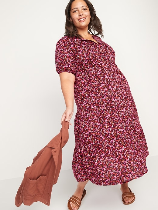 Image number 7 showing, Floral Puff-Sleeve Button-Front Midi Swing Dress for Women