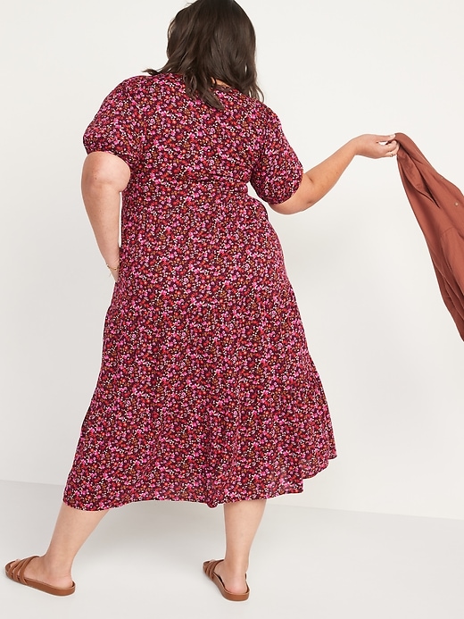 Image number 8 showing, Floral Puff-Sleeve Button-Front Midi Swing Dress for Women