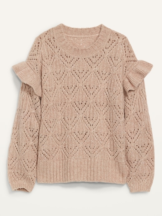 Image number 4 showing, Ruffle-Trim Metallic Pointelle-Knit Sweater