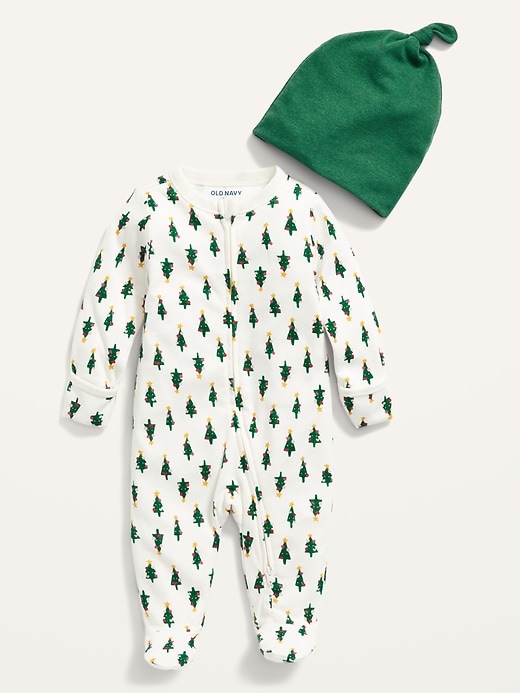 View large product image 1 of 1. Unisex Sleep & Play Footed One-Piece and Beanie Set for Baby