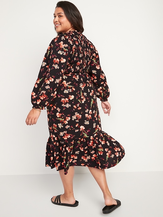 Image number 8 showing, Long-Sleeve Fit & Flare Smocked Midi Dress