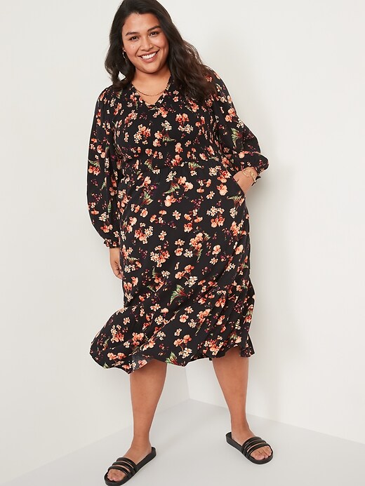 Image number 7 showing, Long-Sleeve Fit & Flare Smocked Midi Dress