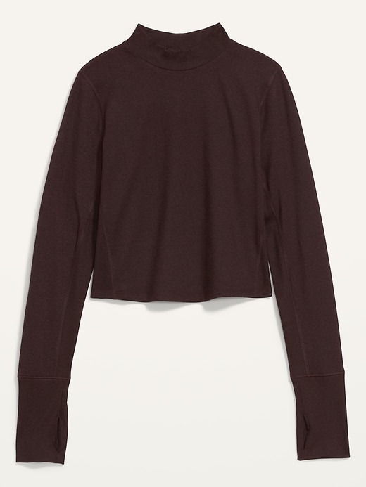 Image number 4 showing, CozeCore Long-Sleeve Cropped Rib-Paneled Top