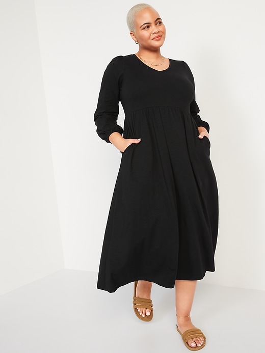 Image number 1 showing, Long-Sleeve Fit & Flare Slub-Knit Midi Dress