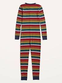 View large product image 3 of 4. Gender-Neutral Matching Snug-Fit Printed Henley Pajama One-Piece for Kids