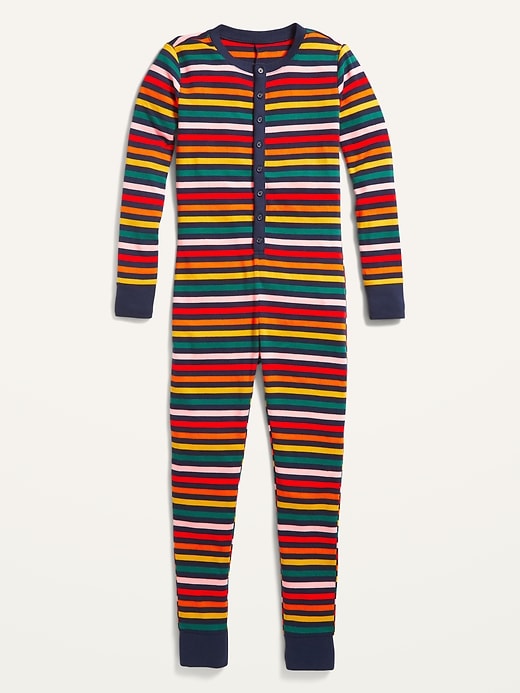 View large product image 2 of 4. Gender-Neutral Matching Snug-Fit Printed Henley Pajama One-Piece for Kids
