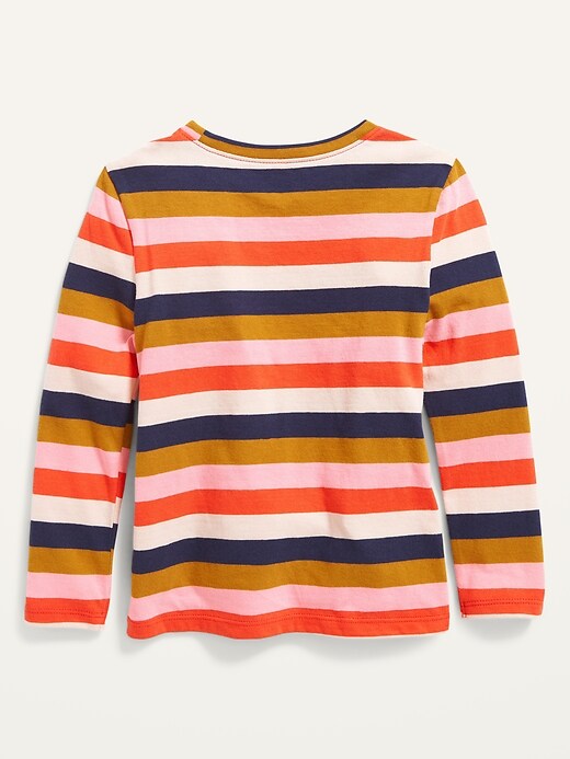 View large product image 2 of 2. Long-Sleeve Striped Logo T-Shirt for Toddler Girls