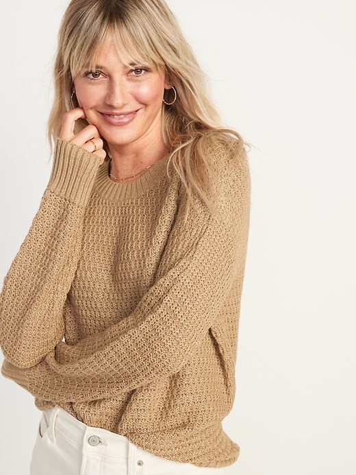 View large product image 1 of 2. Textured Cotton-Blend Tunic Sweater for Women