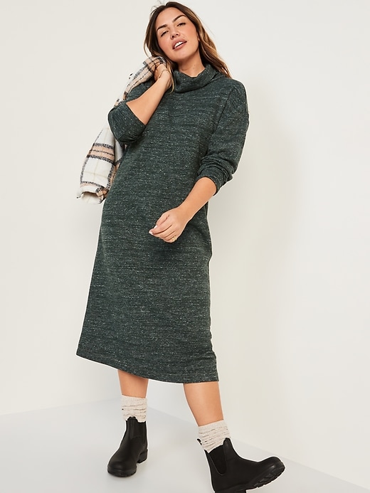 Image number 1 showing, Long-Sleeve Turtleneck Midi Sweater Shift Dress for Women